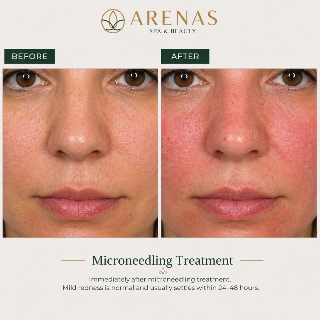 Microneedling before and after with immediate redness, Vauxhall London
